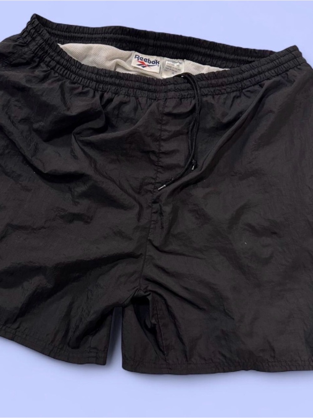 Vintage 90s Reebok Men's Black Nylon Swim Trunks/Athletic Shorts Size XL